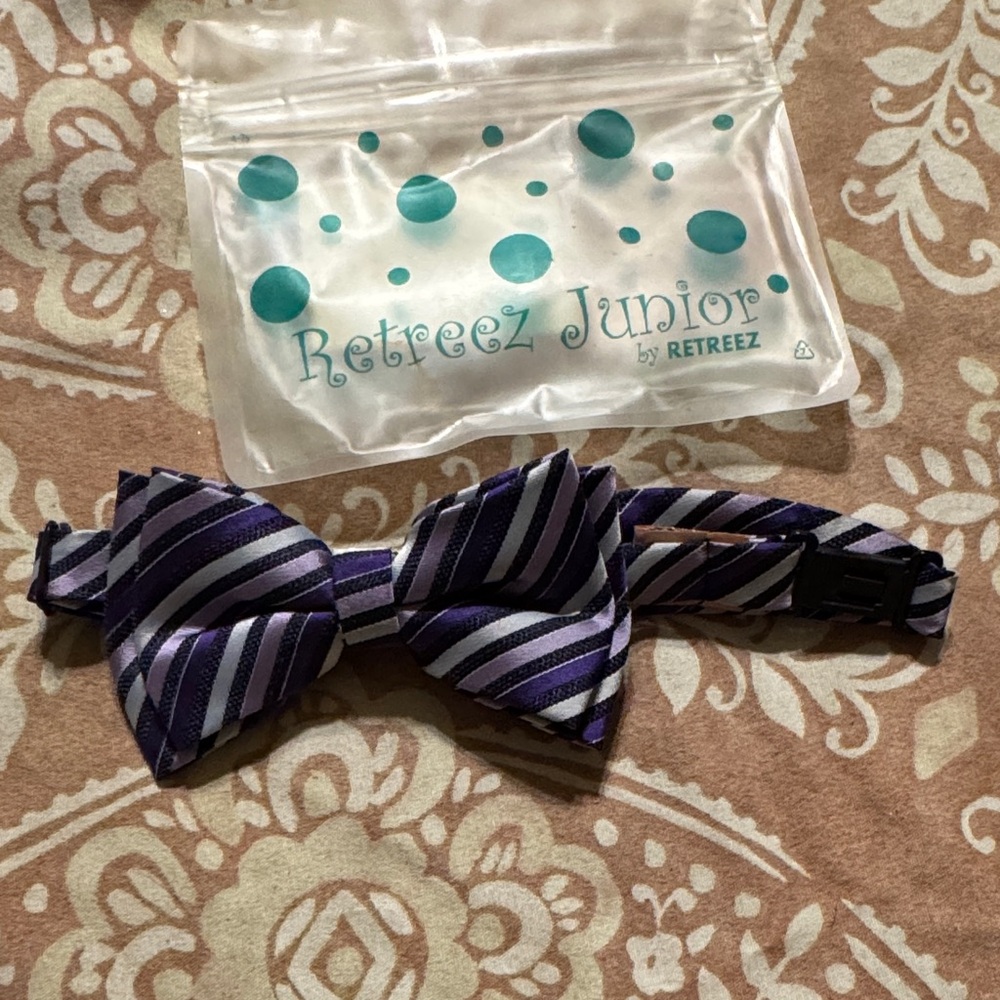 Junior Kids Purple Striped Bow Tie